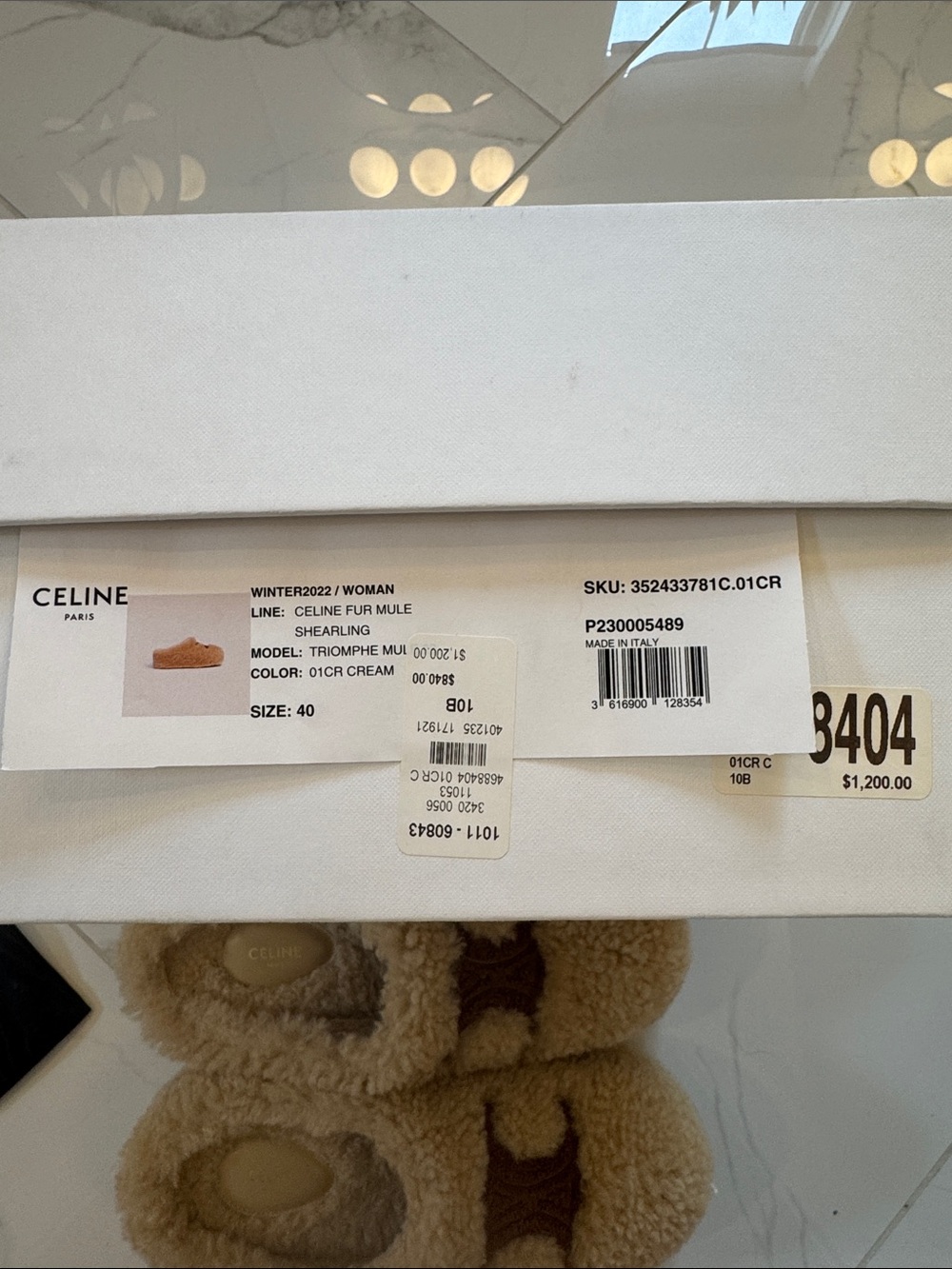 Celine Shearling Logo Clogs in Beige and Brown - Picture 3 of 5